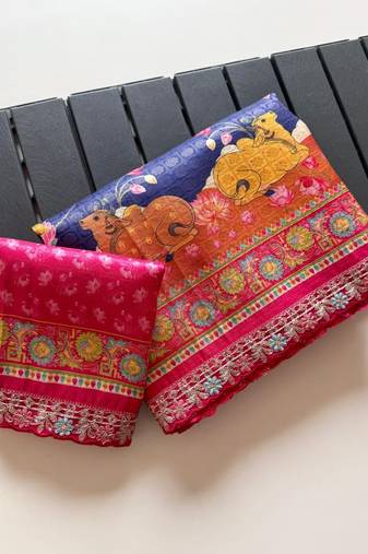 Blue Color Pashmina Jaqurad Weaving Work Dola Silk Blend Saree