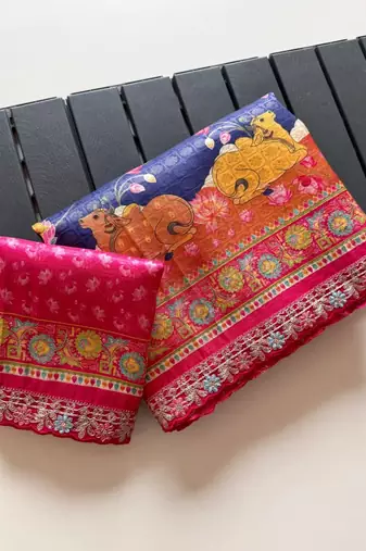 Blue Color Pashmina Jaqurad Weaving Work Dola Silk Blend Saree