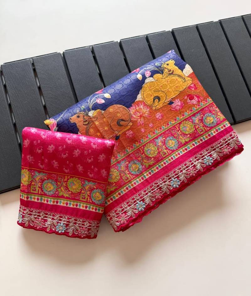 Blue Color Pashmina Jaqurad Weaving Work Dola Silk Blend Saree