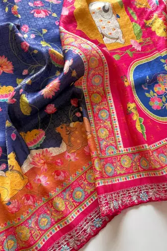 Blue Color Pashmina Jaqurad Weaving Work Dola Silk Blend Saree