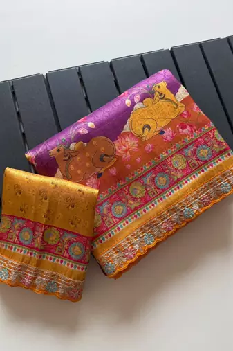 Purple Color Pashmina Jaqurad Weaving Work Dola Silk Blend Saree