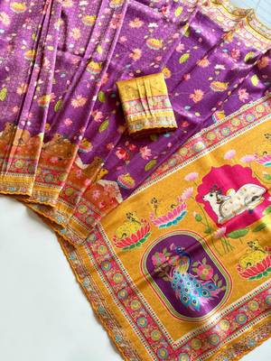 Purple Color Pashmina Jaqurad Weaving Work Dola Silk Blend Saree 2