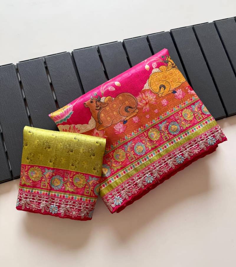 Rani Pink Color Pashmina Jaqurad Weaving Work Dola Silk Blend Saree