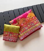 Rani Pink Color Pashmina Jaqurad Weaving Work Dola Silk Blend Saree