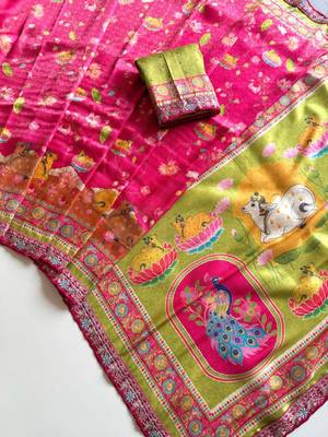 Rani Pink Color Pashmina Jaqurad Weaving Work Dola Silk Blend Saree 2