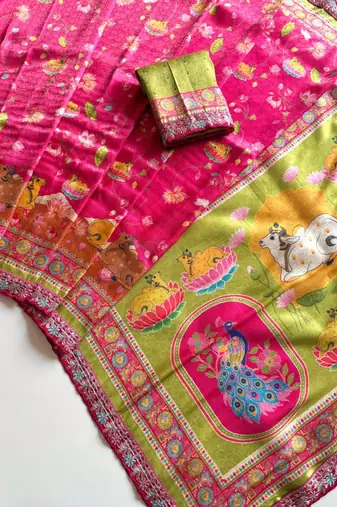 Rani Pink Color Pashmina Jaqurad Weaving Work Dola Silk Blend Saree