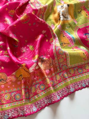 Rani Pink Color Pashmina Jaqurad Weaving Work Dola Silk Blend Saree 3