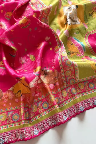 Rani Pink Color Pashmina Jaqurad Weaving Work Dola Silk Blend Saree