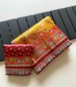 Yellow Color Pashmina Jaqurad Weaving Work Dola Silk Blend Saree