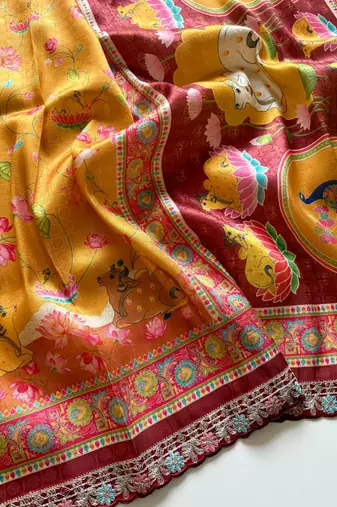 Yellow Color Pashmina Jaqurad Weaving Work Dola Silk Blend Saree