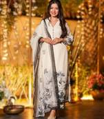 viscose chanderi printed kurta pant set with dupatta