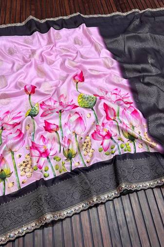 Pink Color Jaqurad Weaving Work Georgette Silk Saree