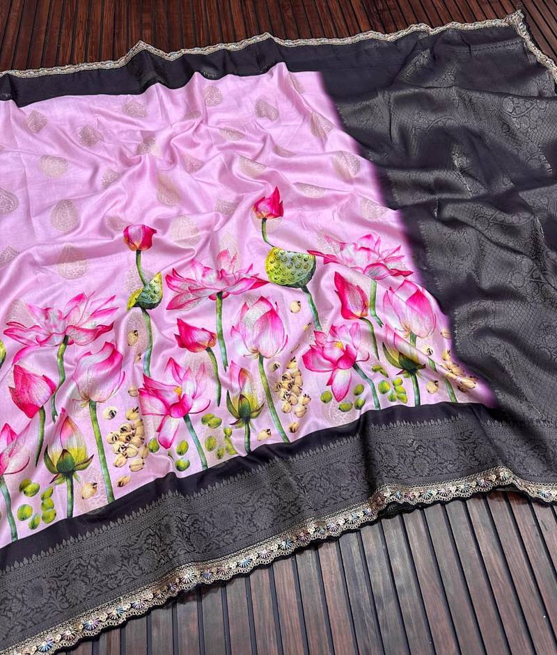 Pink Color Jaqurad Weaving Work Georgette Silk Saree