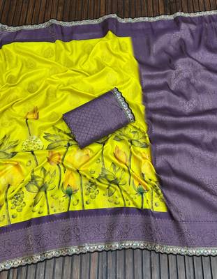 Lemon Color Jaqurad Weaving Work Georgette Silk Blend Saree 2
