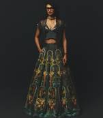 Charcoal Printed Linen Lehenga Set