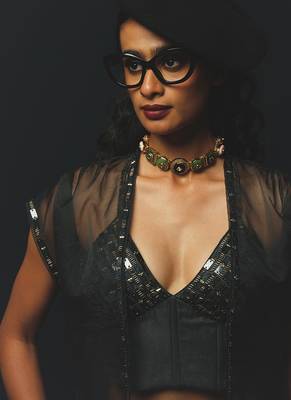Charcoal Printed Linen Lehenga Set 4