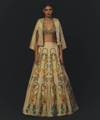 Beige Printed Tissue Lehenga Set 1