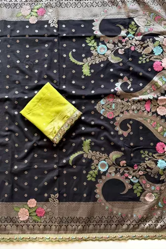 Black Color Georgette Minakari Petch Work Georgette Khadi Saree