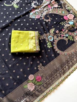 Black Color Georgette Minakari Petch Work Georgette Khadi Saree 3