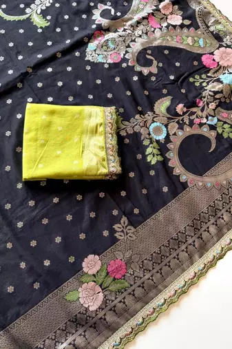Black Color Georgette Minakari Petch Work Georgette Khadi Saree