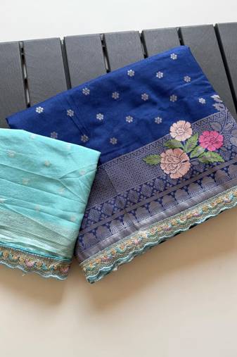 Blue Color Georgette Minakari Petch Work Georgette Khadi Saree