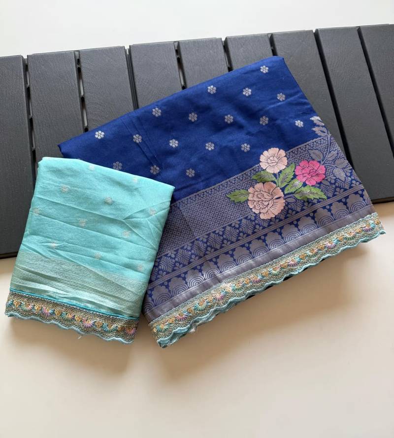 Blue Color Georgette Minakari Petch Work Georgette Khadi Saree