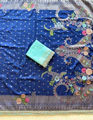 Blue Color Georgette Minakari Petch Work Georgette Khadi Saree 2