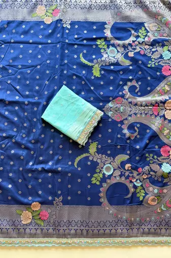 Blue Color Georgette Minakari Petch Work Georgette Khadi Saree