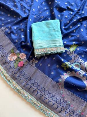 Blue Color Georgette Minakari Petch Work Georgette Khadi Saree 4