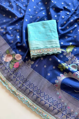 Blue Color Georgette Minakari Petch Work Georgette Khadi Saree