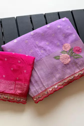 Lavender Color Georgette Minakari Petch Work Georgette Khadi Saree