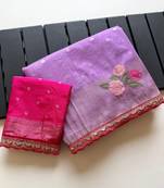 Lavender Color Georgette Minakari Petch Work Georgette Khadi Saree