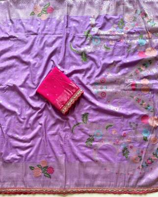 Lavender Color Georgette Minakari Petch Work Georgette Khadi Saree 2
