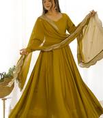 Women pure romansilk chanderi fully flair anarkali pant with dupatta set