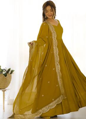 Women pure romansilk chanderi fully flair anarkali pant with dupatta set 2