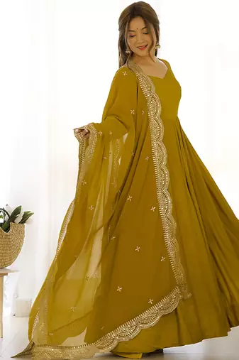 Women pure romansilk chanderi fully flair anarkali pant with dupatta set