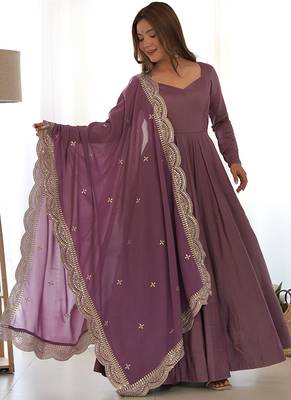Women pure romansilk chanderi fully flair anarkali pant with dupatta set 1