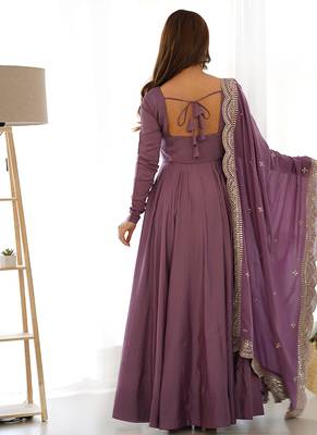 Women pure romansilk chanderi fully flair anarkali pant with dupatta set 2