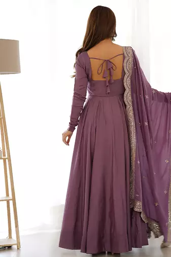 Women pure romansilk chanderi fully flair anarkali pant with dupatta set