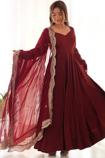 Women pure romansilk chanderi fully flair anarkali pant with dupatta set