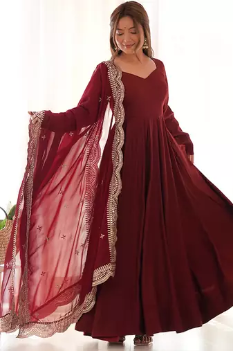 Women pure romansilk chanderi fully flair anarkali pant with dupatta set