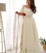 Women pure romansilk chanderi fully flair anarkali pant with dupatta set