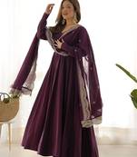 Women pure romansilk chanderi fully flair anarkali pant with dupatta set