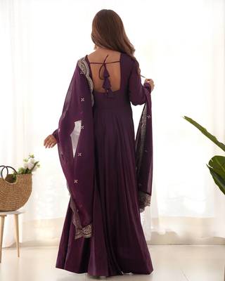 Women pure romansilk chanderi fully flair anarkali pant with dupatta set 2