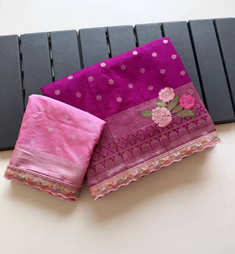 Plum Color Georgette Minakari Petch Work Georgette Khadi Saree