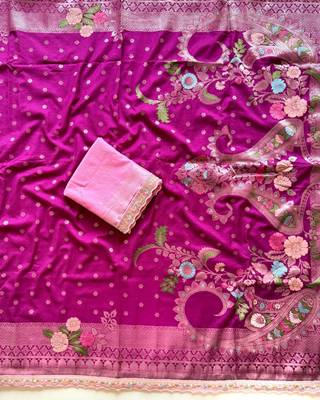 Plum Color Georgette Minakari Petch Work Georgette Khadi Saree 2