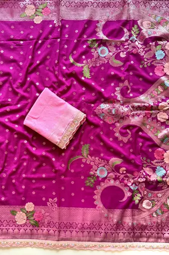 Plum Color Georgette Minakari Petch Work Georgette Khadi Saree