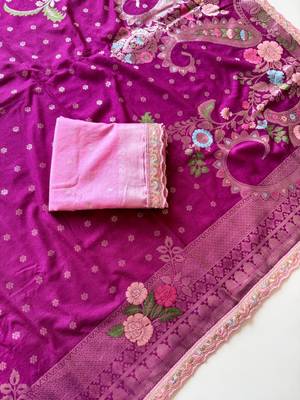Plum Color Georgette Minakari Petch Work Georgette Khadi Saree 3