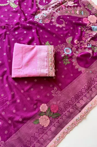 Plum Color Georgette Minakari Petch Work Georgette Khadi Saree
