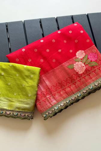 Red Color Georgette Minakari Petch Work Georgette Khadi Saree